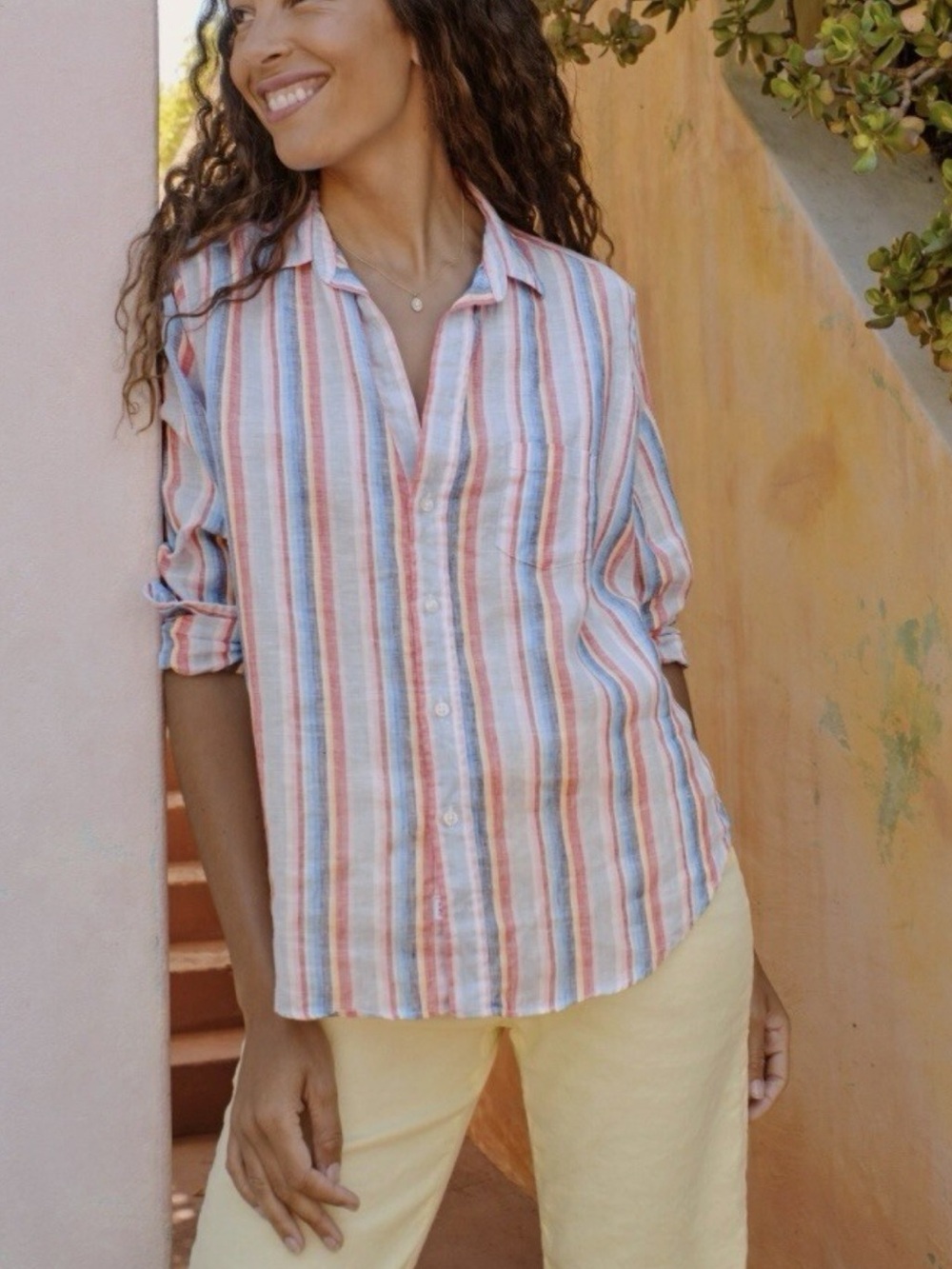 Frank & Eileen Eileen Striped Linen Button-Down Shirt Size L